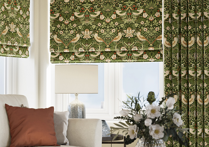 William Morris At Home Strawberry Thief Velvet, Nettle - Twist&Fit Roman Blind - Image 5